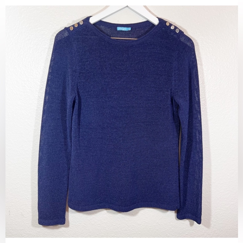 J. McLaughlin Blue Knit Sweater Buttons on shoulders Cotton Lightweight SZ XS‎